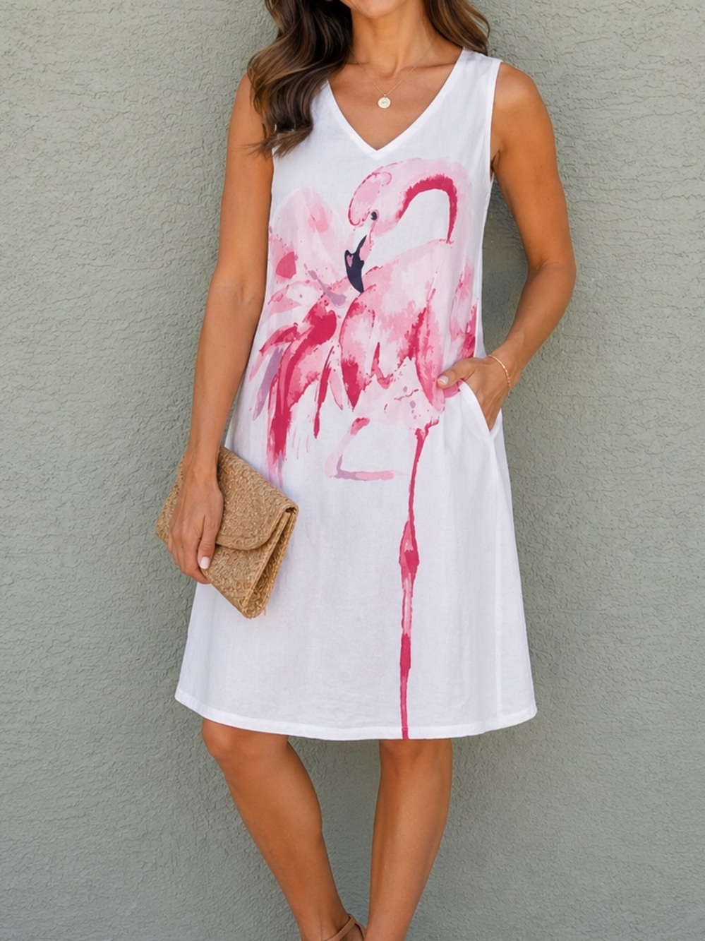 Charlie Paige Flamingo Print Pink Sleeveless Dress Petites S